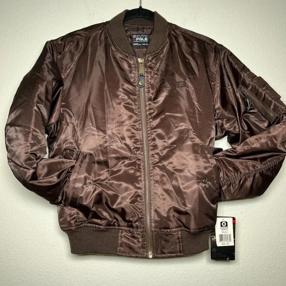 New Southpole Boys Brown Bomber Jacket Lined size S 8-10
